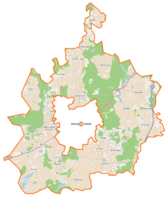 Mapa konturowa gminy wiejskiej Starogard Gdański, po prawej nieco na dole znajduje się punkt z opisem „Kolincz”