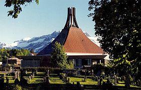 Sykkylven Church, concrete/brick, fan shaped (1990)