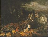 Still Life with a Basket of Potatoes, Surrounded by Autumn Leaves and Vegetables, 1885, Private collection (F102)