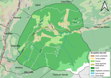 Carte en couleurs présentant l'occupation des sols.