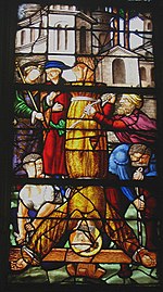 Crucifiement de Pierre, vitrail du XVIe siècle, Notre-Dame des Andelys.