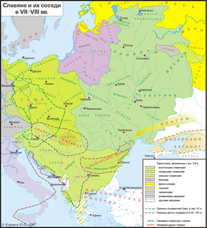 Venäläinen näkemys itäisen Keski-Euroopan heimoista 600- ja 700-luvuilla (venäjäksi). Radimitšit (радимичи) mainitaan vihreän alueen keskiosassa Tšernigovin pohjoispuolella.