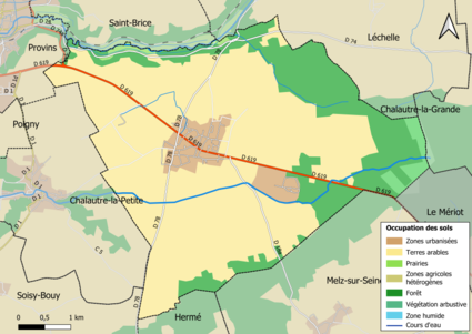 Carte des infrastructures et de l'occupation des sols en 2018 (CLC) de la commune.