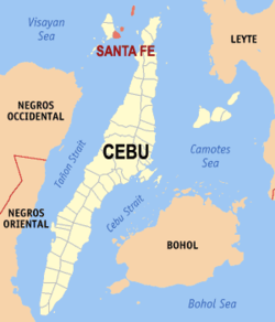 Mapa ng Cebu na nagpapakita sa lokasyon ng Santa Fe.