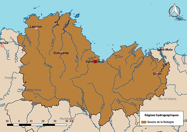 Le Côtes-d'Armor est entièrement inclus dans une seule région hydrographique.