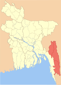 मानचित्र जिसमें चट्टग्राम पहाड़ी क्षेत्र Chittagong Hill Tracts পার্বত্য চট্টগ্রাম हाइलाइटेड है