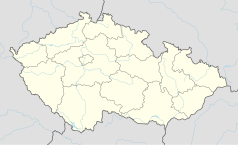 Mapa konturowa Czech, blisko centrum po lewej na dole znajduje się punkt z opisem „Tabor”