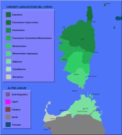 Mapa d'os dialectos corsos
