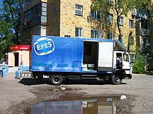 A truck delivering beer from the Efes Brewery in Karaganda, Kazakhstan