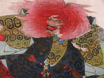 Renjishi (連獅子), or "Dance of a Pair of Lions", by Kyōsai. Renjishi is a famous dance in the Kabuki theatre.