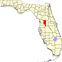 Map of Florida highlighting Sumter County