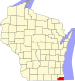Harta statului Wisconsin indicând comitatul Kenosha