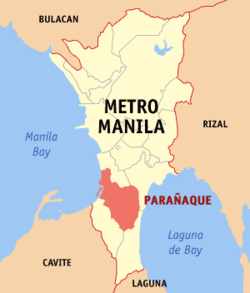 Mapa ng Kalakhang Maynila na nagpapakita sa lokasyon ng Parañaque