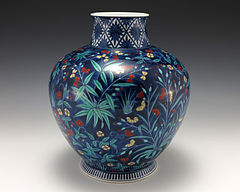 Blue vase handmade by Imaemon Imaizumi XII, given to Pres. Gerald R. Ford by Emperor Hirohito and his wife on October 2, 1975