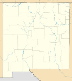 Mapa konturowa Nowego Meksyku, blisko centrum u góry znajduje się punkt z opisem „Rio Rancho”