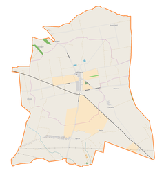 Mapa konturowa gminy Dąbrowice, w centrum znajduje się punkt z opisem „Dąbrowice”