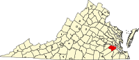 Map of Virginia highlighting Surry County