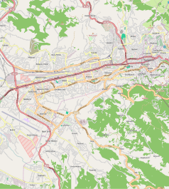 Mapa konturowa Sarajewa, w centrum znajduje się punkt z opisem „Stadion Grbavica”