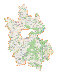 Mapa konturowa powiatu piotrkowskiego, na dole nieco na lewo znajduje się punkt z opisem „Bukowina”