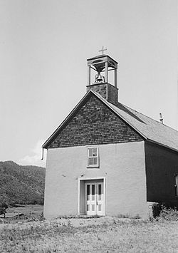 Old church in Vigil Plaza, near Weston, 1936