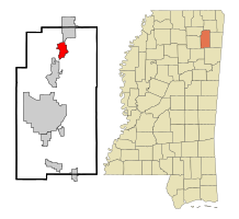 Location in Lee county and Mississippi