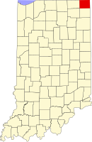 Map of Indiana highlighting Steuben County