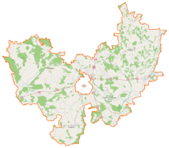 Mapa konturowa powiatu łomżyńskiego, po lewej nieco na dole znajduje się punkt z opisem „Miastkowo”