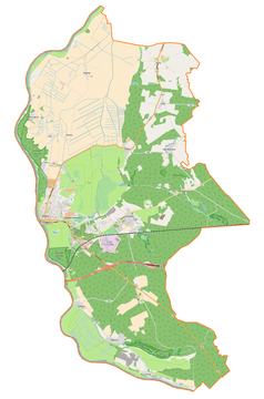 Mapa konturowa gminy Słubice, blisko centrum po lewej na dole znajduje się punkt z opisem „Słubice”