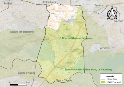 Carte des ZNIEFF de type 2 sur la commune.