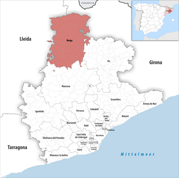 Die Lage des Gerichtsbezirk Berga in der Provinz Barcelona