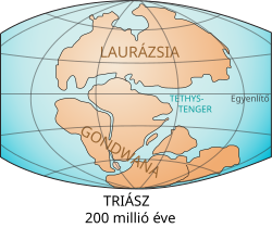 Gondwana és Laurázsia a triászban, 200 millió éve
