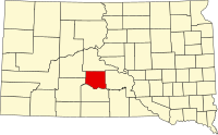 Map of Južna Dakota highlighting Jones County