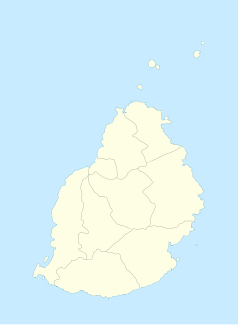 Mapa konturowa Mauritiusa, po lewej nieco na dole znajduje się punkt z opisem „Bambous”
