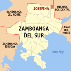 Mapa ng Zamboanga del Sur na nagpapakita sa lokasyon ng Josefina.