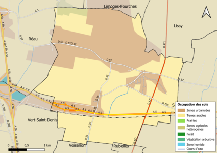 Carte des infrastructures et de l'occupation des sols en 2018 (CLC) de la commune.