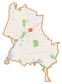 Mapa konturowa gminy Bargłów Kościelny, po prawej nieco na dole znajduje się punkt z opisem „Śluza Sosnowo”