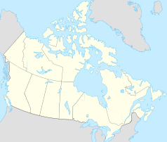 Mapa konturowa Kanady, blisko prawej krawiędzi na dole znajduje się punkt z opisem „Port Hawkesbury”