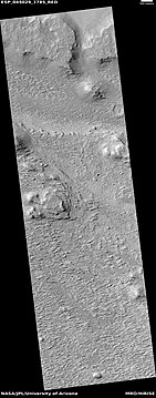 Wide view of layered terrain, as seen by HiRISE under HiWish program Location is northeast of Gale Crater in Aeolis quadrangle.