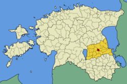 タルトゥの位置（黄色のタルトゥ県の赤色部分）の位置図