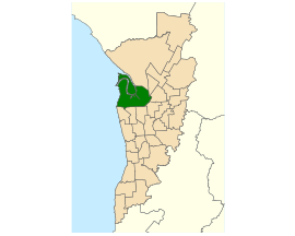 Map of Adelaide, South Australia with electoral district of Port Adelaide highlighted