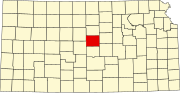 Map of Kansas highlighting Ellsworth County