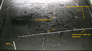 Image taken in the Pic du Midi at 2877 m in a Phywe PJ45 cloud chamber (size of surface is 45 × 45 cm). This rare picture shows in a single shot the 4 particles that are detectable in a cloud chamber : proton, electron, muon (probably) and alpha