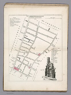 Plan du quartier Sainte-Avoye dans l'ancien 7e arrondissement en 1834.