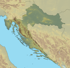 Mapa konturowa Chorwacji, w centrum znajduje się punkt z opisem „źródło”, natomiast blisko centrum u góry znajduje się punkt z opisem „ujście”