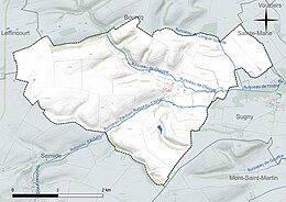 Carte en couleur présentant le réseau hydrographique de la commune