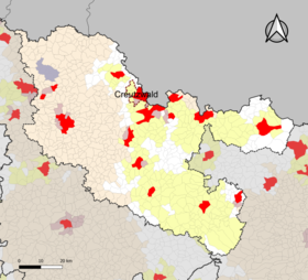 Localisation de l'aire d'attraction de Creutzwald dans le département de la Moselle.