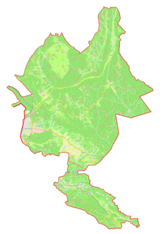 Mapa konturowa gminy miejskiej Nova Gorica, po lewej nieco u góry znajduje się punkt z opisem „Grgar”