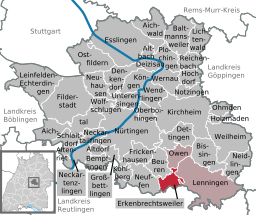 Läget för Erkenbrechtsweiler i Landkreis Esslingen