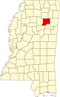 Map of Misisipi highlighting Chickasaw County