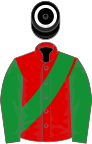 Red, Green sash and sleeves, Black cap, White hoop